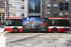 TTC Bus in Downtown Toronto, trackable with TransSee GPS enabled tracking software
